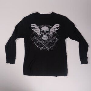 Black Long Sleeve Skull & Guitar Graphic Tee